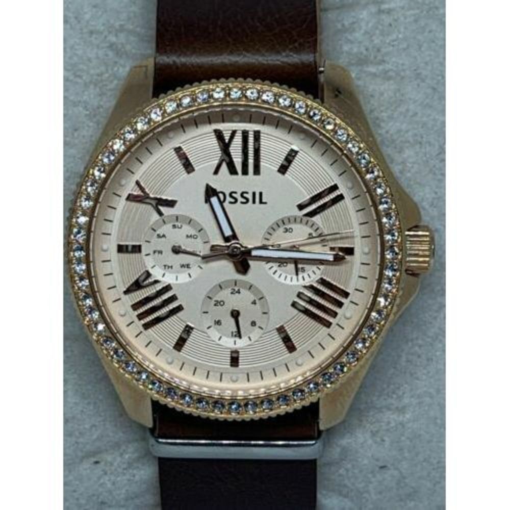 Fossil AM4483 Cecile Women's Leather Analog Rose Dial Quartz Genuine Watch Aa69